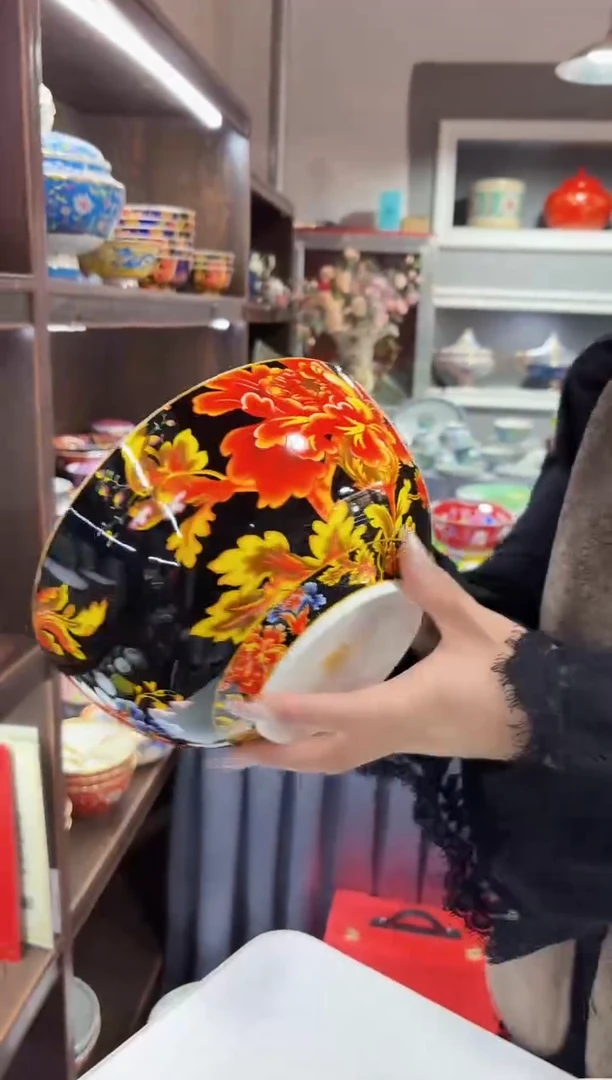 珐琅  黑金  8英寸戴安娜大汤碗1个景德镇陶瓷