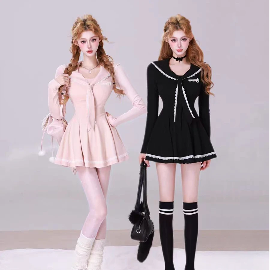 大码胖妹妹纯欲学院风连衣裙修身裙子88008