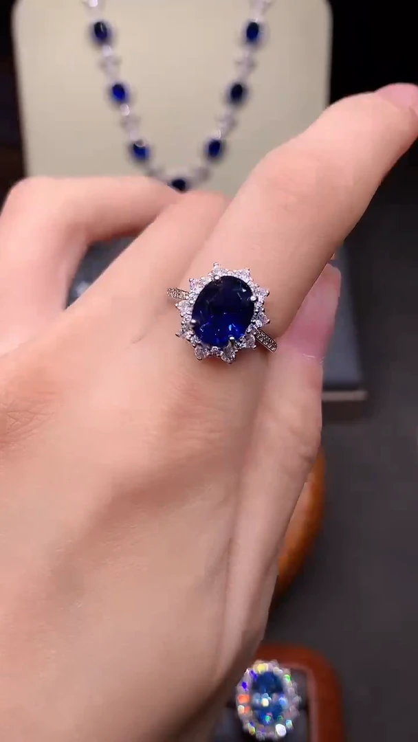 戒指蓝宝石银S925镶嵌......