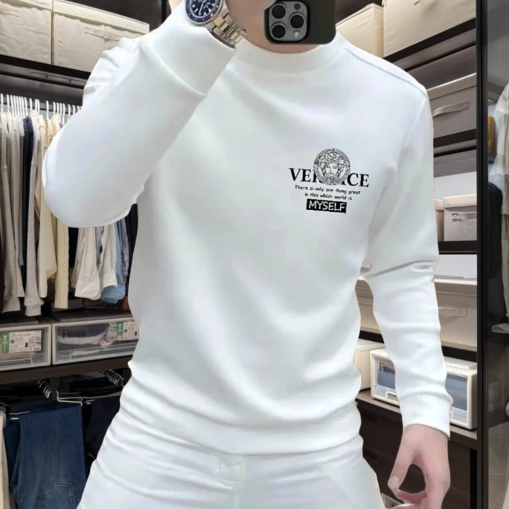 套头圆领男士黑色修身加绒卫衣休闲长袖加厚网红秋冬上衣秋季