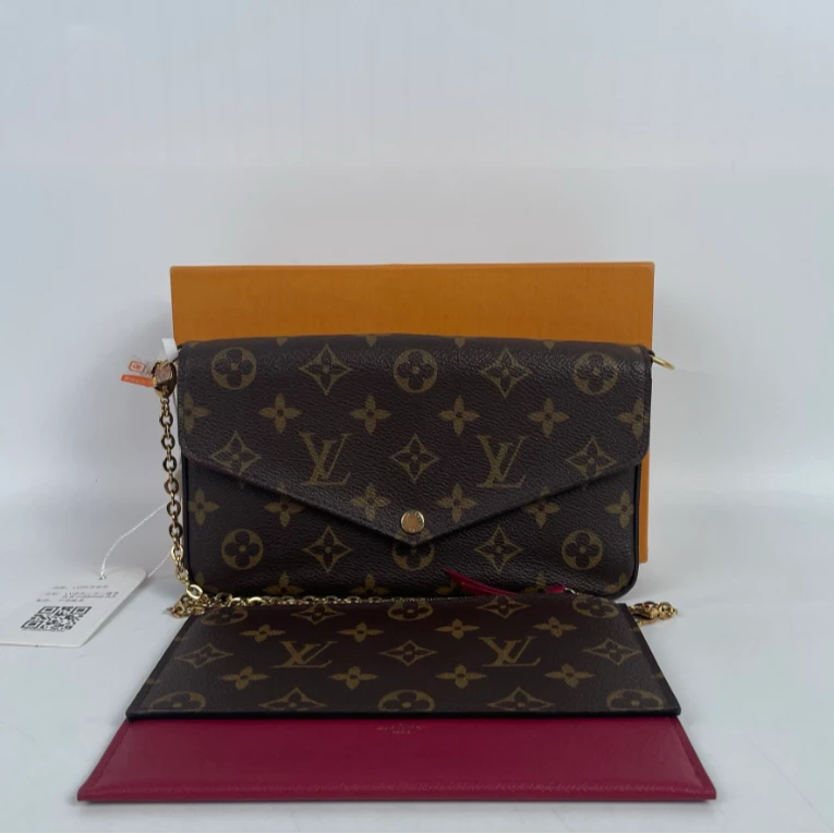 95新 LouisVuitton/路易威登 LV老花三合一链条包底长20cm棕色