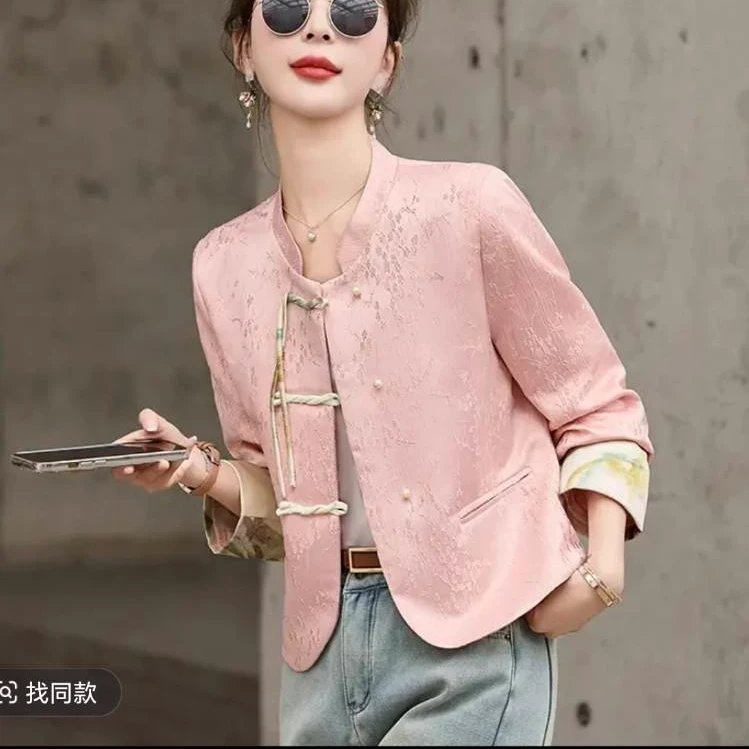 012早春新款新中式短款外套国风小香风小夹克外套女气质网红百搭