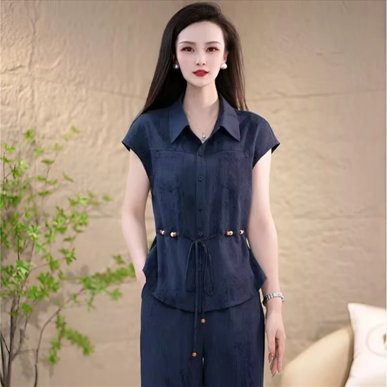 新款夏季时尚高级感知性垂感百搭短袖夏天套装气质显瘦两件套女装