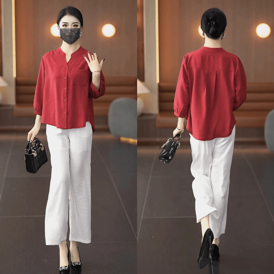 气质洋气薄款七分泡泡袖衬衫女2025夏季新款百搭显瘦防晒休闲上衣