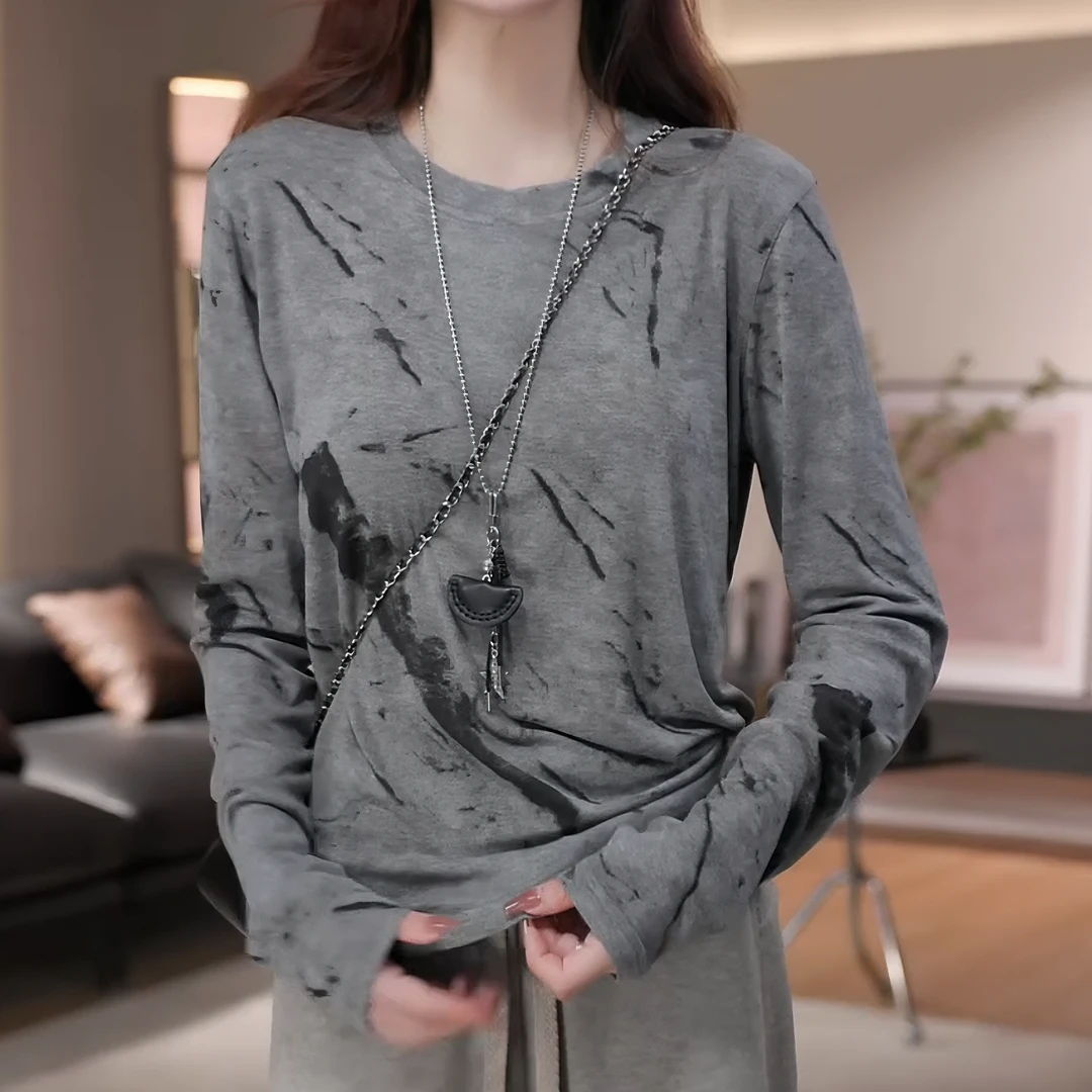 2025秋季薄款时尚百搭休闲洋气长袖打底衫长袖T恤上衣LK2506047