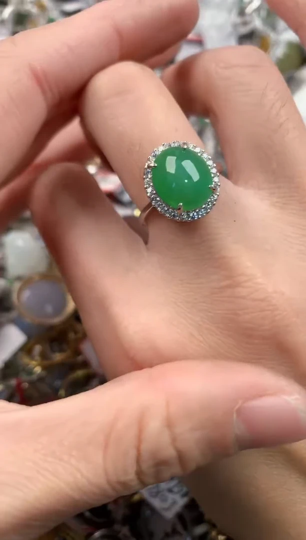 银S925镶嵌戒指翡翠555   10