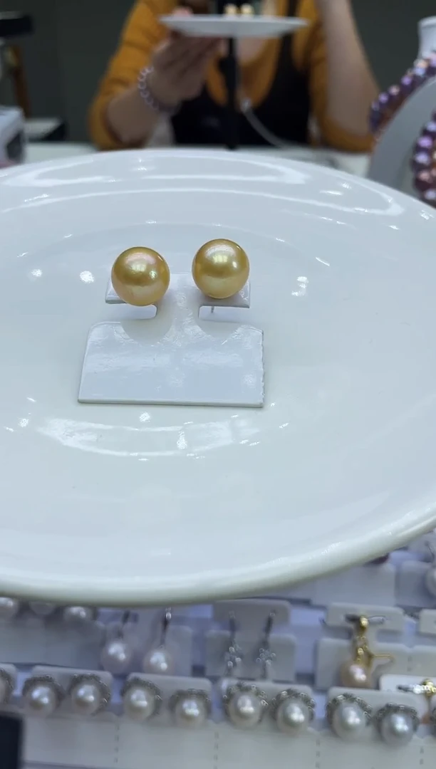 未镶嵌耳饰淡水珍珠黄色系耳饰