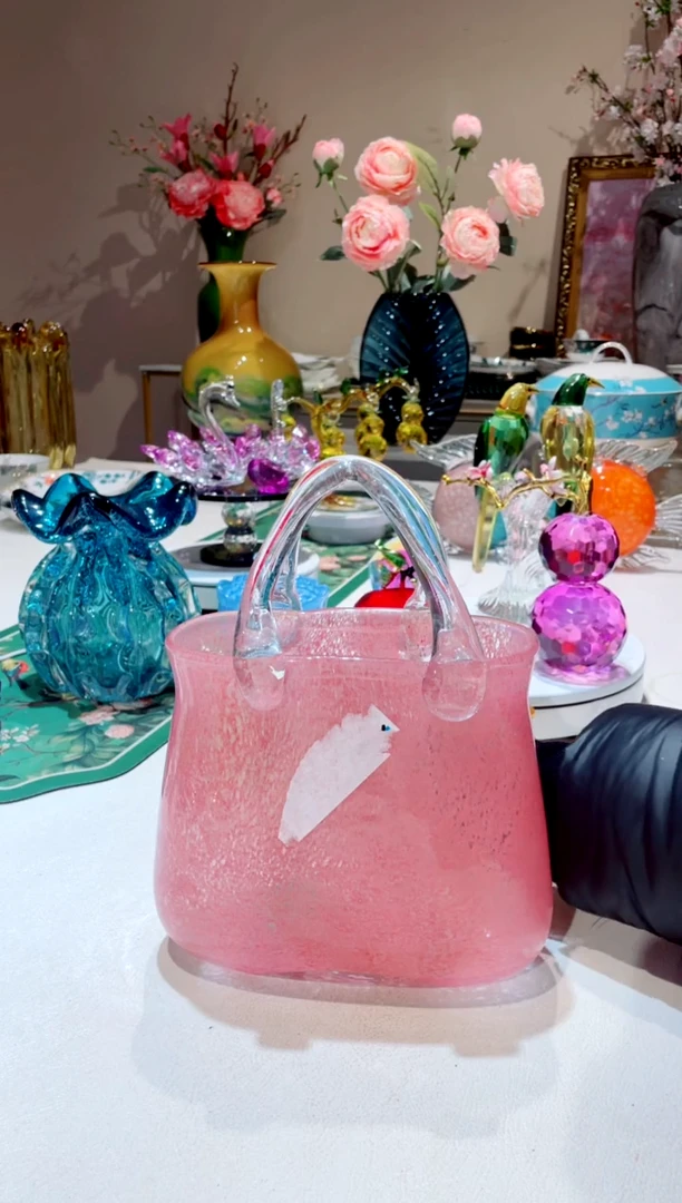 【闪购商品】琉璃手工艺品深粉色包包  微瑕