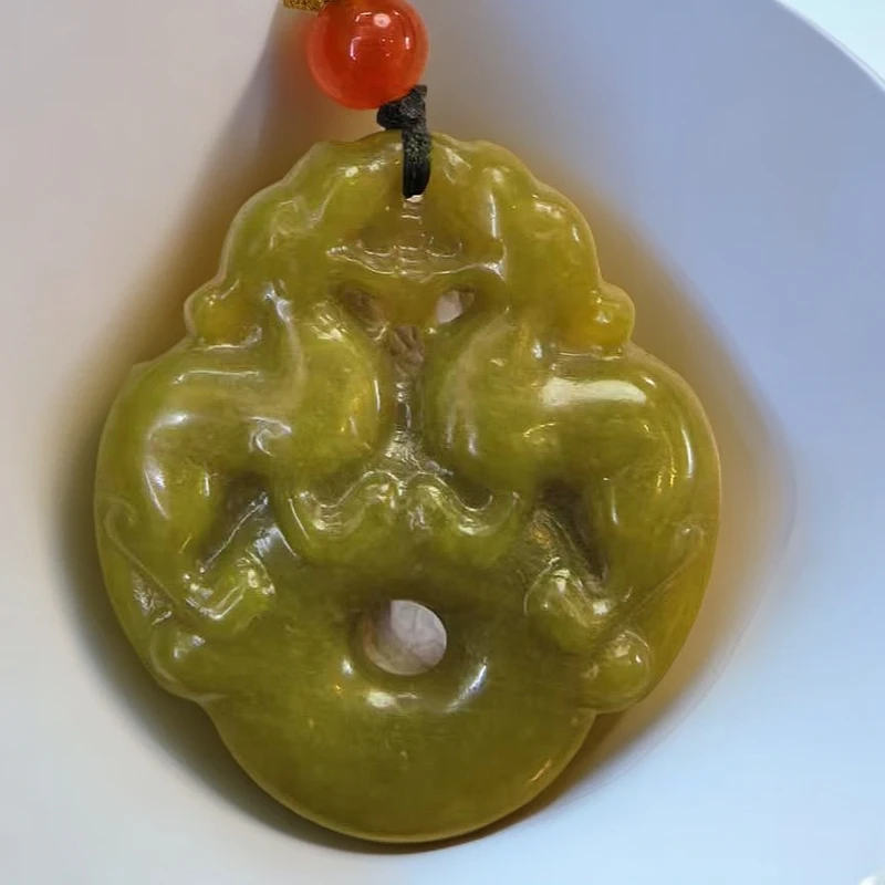 -高定珠宝双貔貅平安扣岫玉吊坠-合金赠链XY19