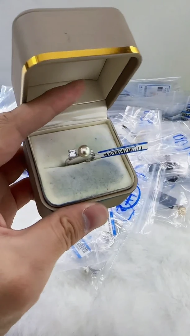 银S925镶嵌海水珍珠DA海水灰珠戒指 c566