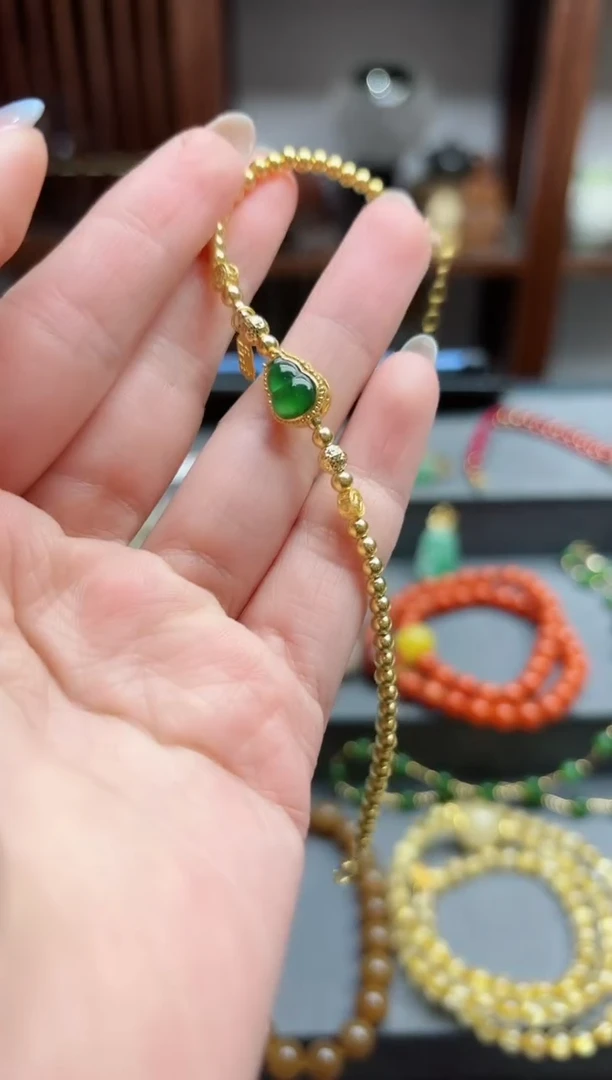 【闪购商品】翡翠手串18K金镶嵌18k金翡翠葫芦手串*1 ZX