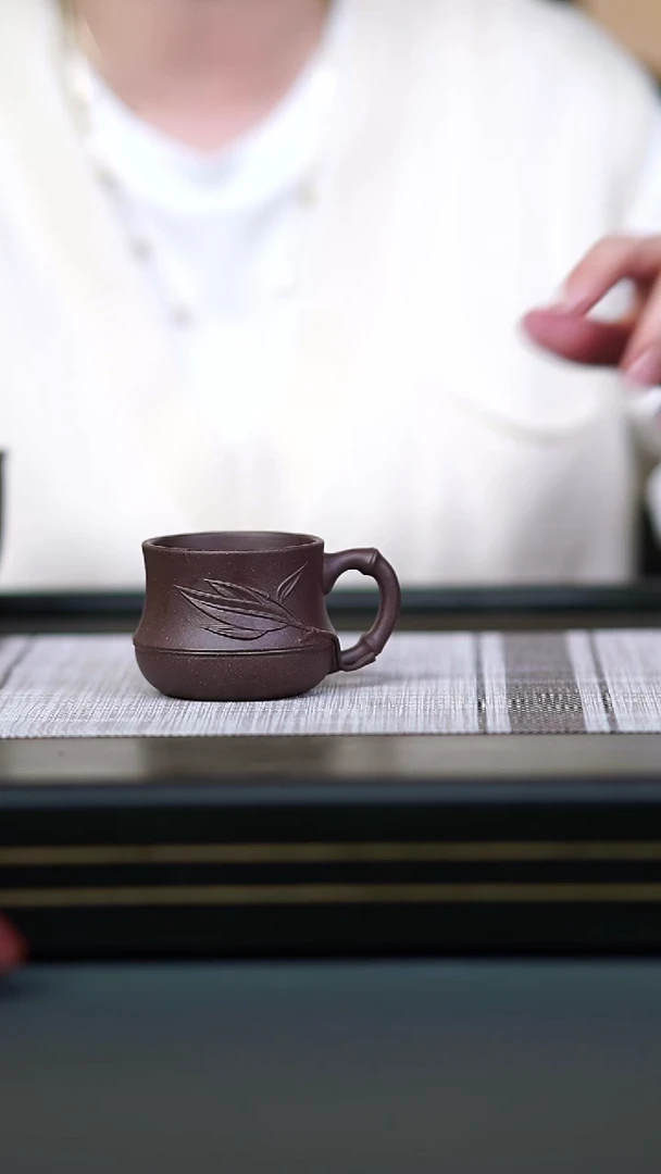 茶壶紫砂一号紫泥竹节把手杯90cc