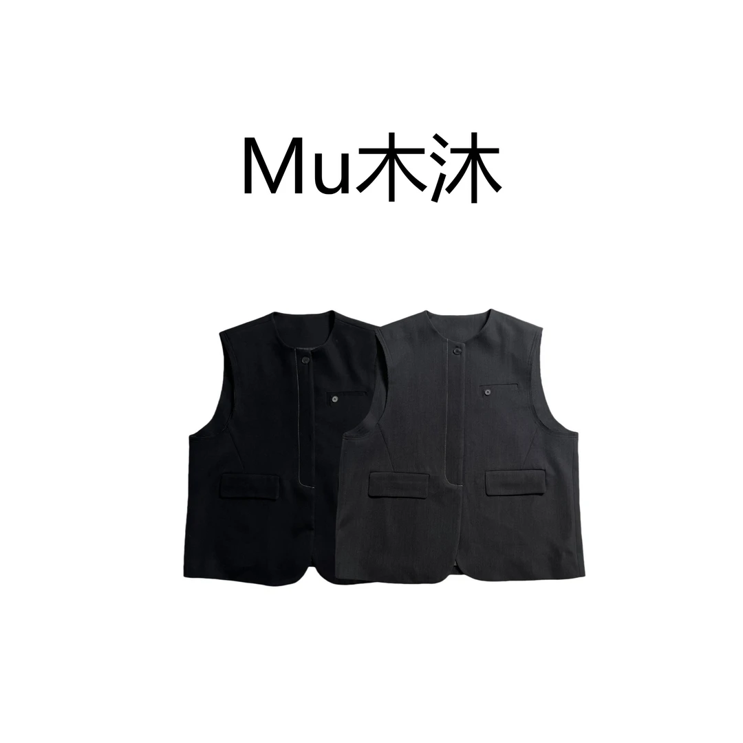 Mu木沐♠新品明线假口袋西装马甲