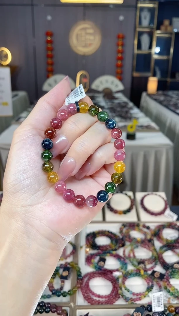 未镶嵌透体老矿碧玺彩虹单圈手串8mm+碧玺hon多样性发一条