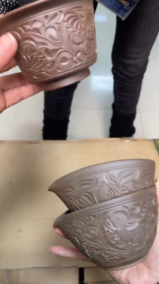 陶瓷纯手工素烧刻花公道杯（一个）器型/纹饰随机发