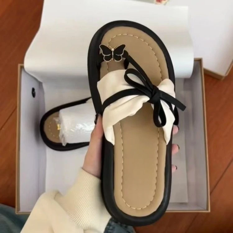 小香风厚底增高蝴蝶结夹趾外穿夏季新款时尚红色气质玛丽珍鞋