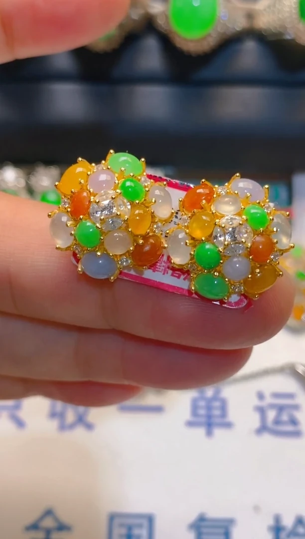 翡翠银S925镶嵌耳饰天然