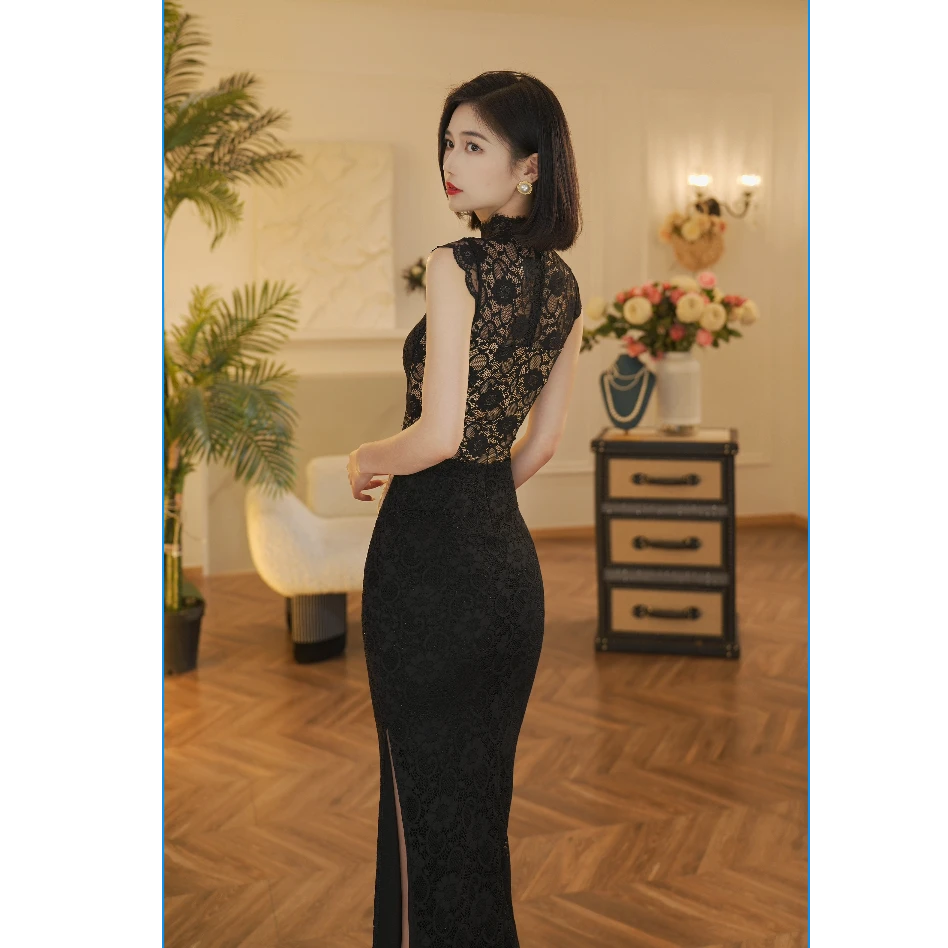 ANANY【维秘】夏季新款法式气质显瘦显高蕾丝中高领连衣裙W-40804