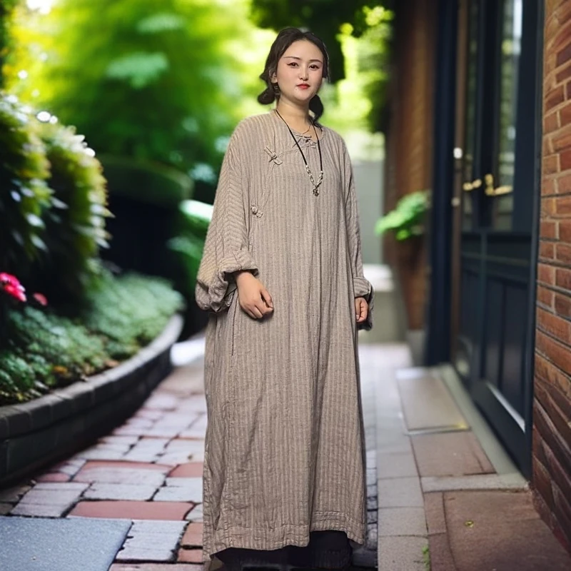 【棉娃娃原创】上新汗麻斜襟半开复古宽松长袍