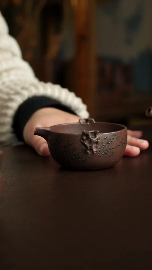 茶杯紫砂56号 李建军老师紫玉金砂竹刻公道