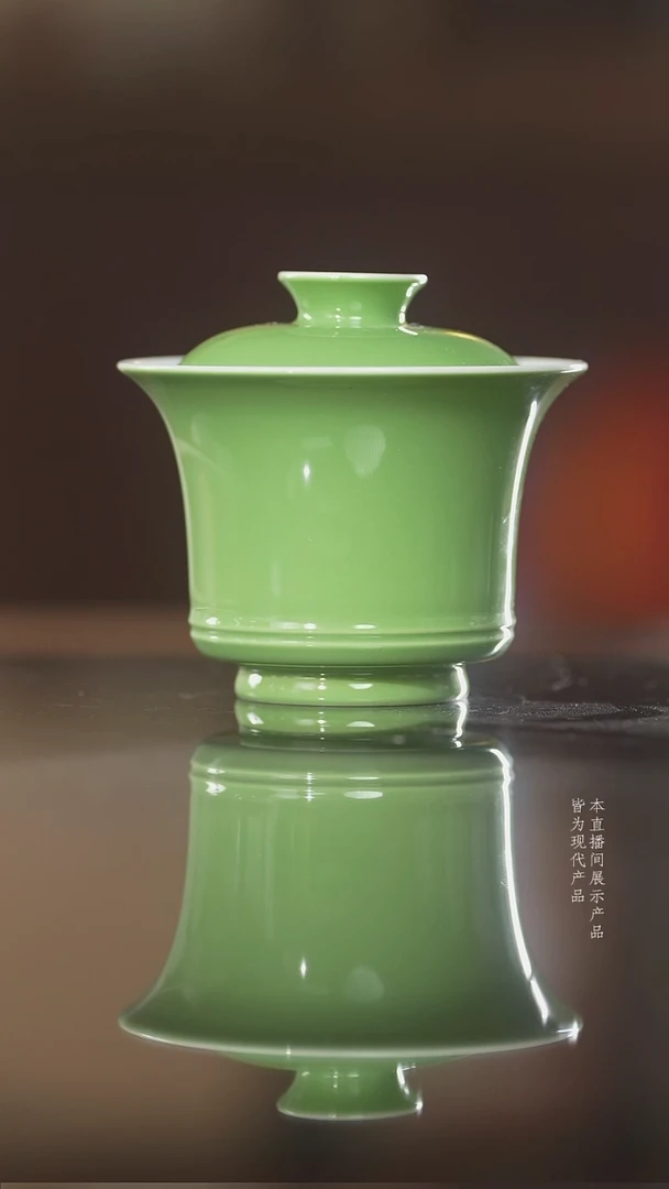 杯子陶瓷秋葵绿马蹄盖碗