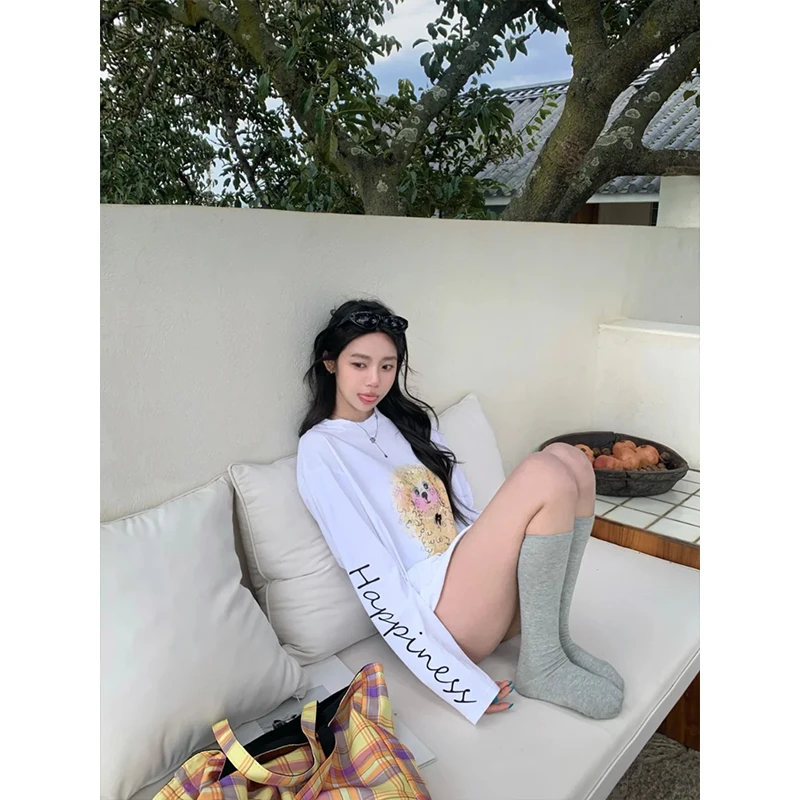 2025秋季新款宽松显瘦圆领T恤上衣女时尚休闲黑色包臀短裤套装