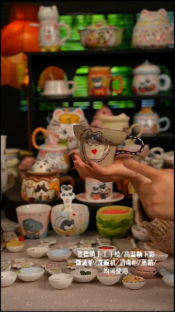 陶瓷无盖款景德镇高温釉下彩纯手绘创意瓷 默认微瑕 不退不换