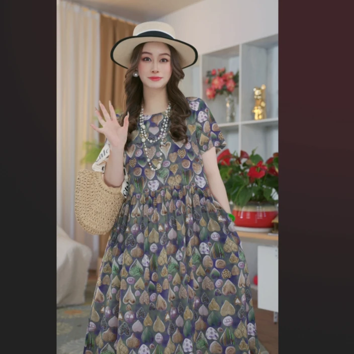 洋气夏季100%桑蚕丝宽松藏肉显瘦休闲连衣裙气质时尚大牌963