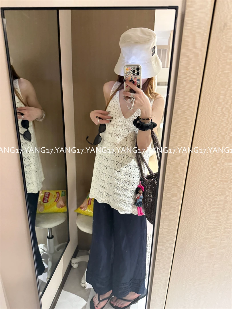杨十七亚麻复古手工钩花针织背心 桃心领U美背 夏日时髦叠穿单品！