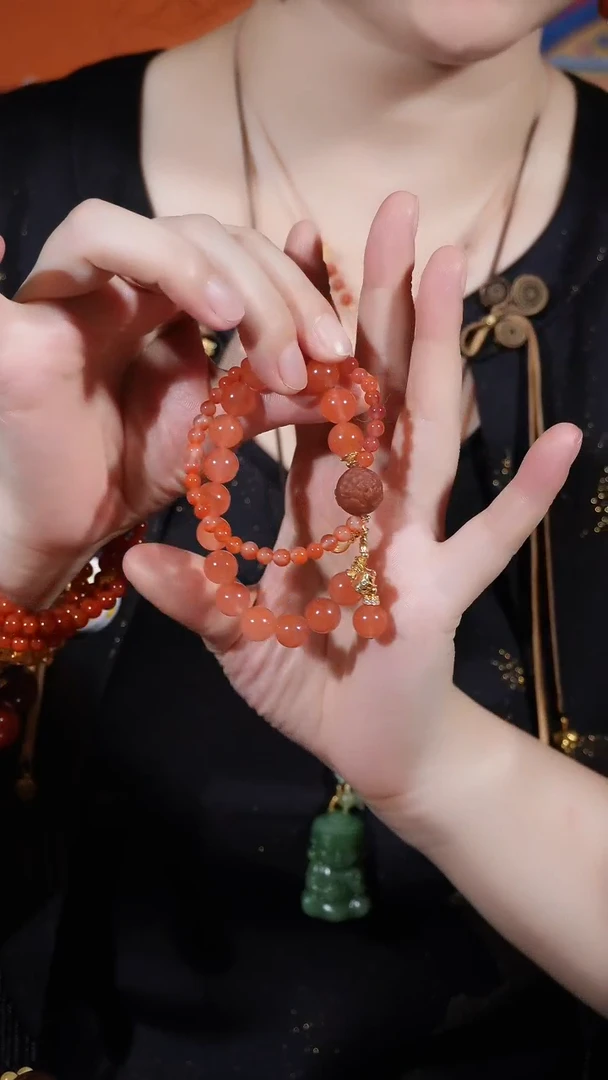 南红玛瑙樱桃红银S925镶嵌双层手链