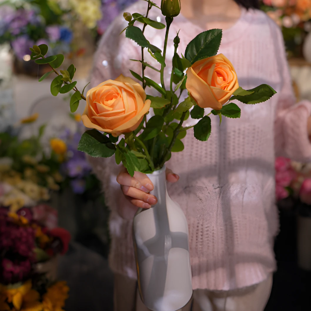 芬兰玫瑰花手感花 简约风餐桌花 仿真花