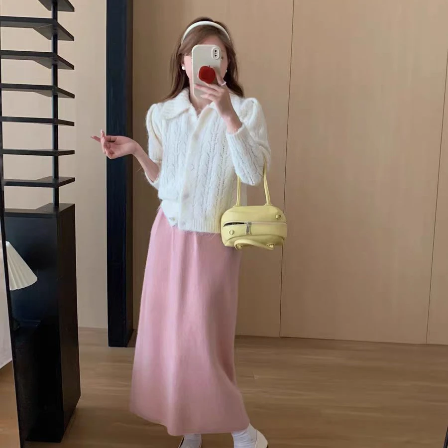 706 韩系简约翻领开衫纯色针织外套软糯休闲上衣706