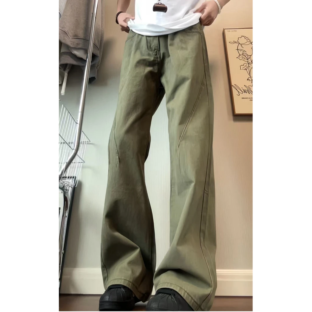 美式ins斜切纯棉水洗牛仔裤男秋季新款cleanfit潮牌宽松直筒裤子