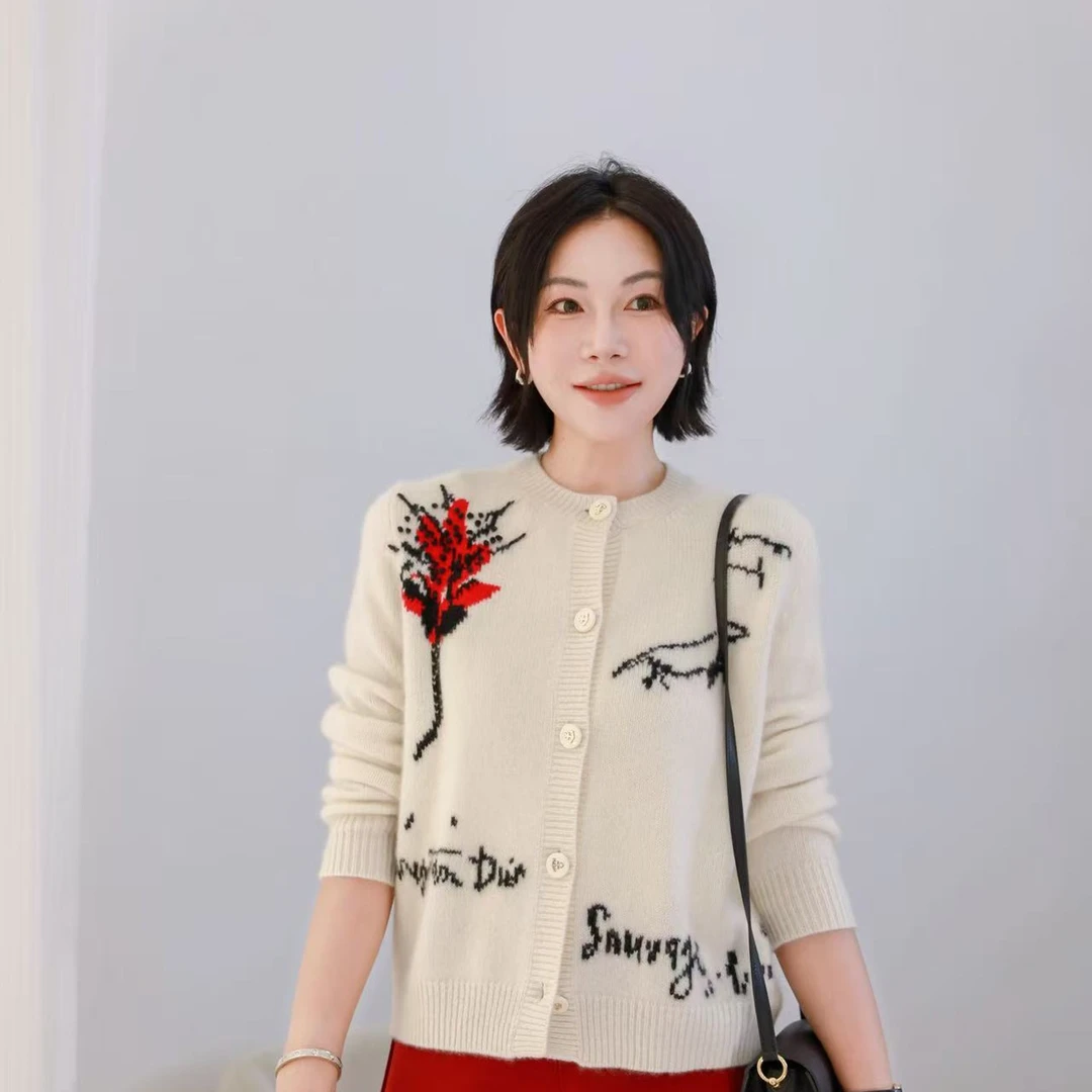 PENNYPENG 时尚手稿 紫标系列秋冬动物图案圆领保暖针织羊绒开衫