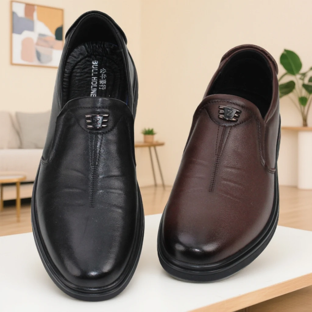 二哥2025全真皮上等头层牛皮男士上班舒适软底英伦风爸爸鞋9101