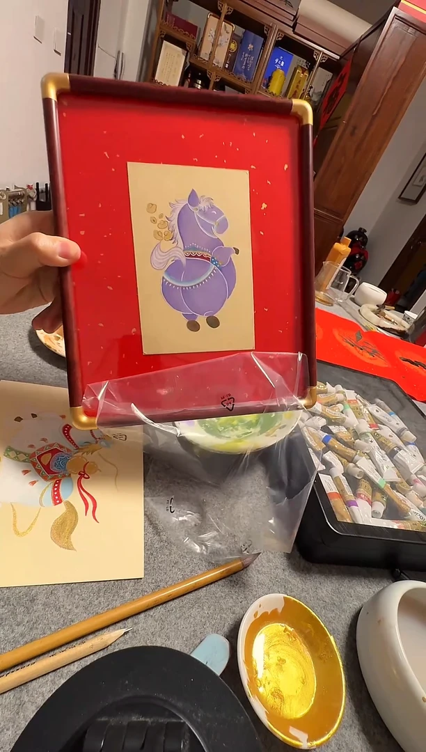 书法紫腚能行 手写手绘10寸国画摆台