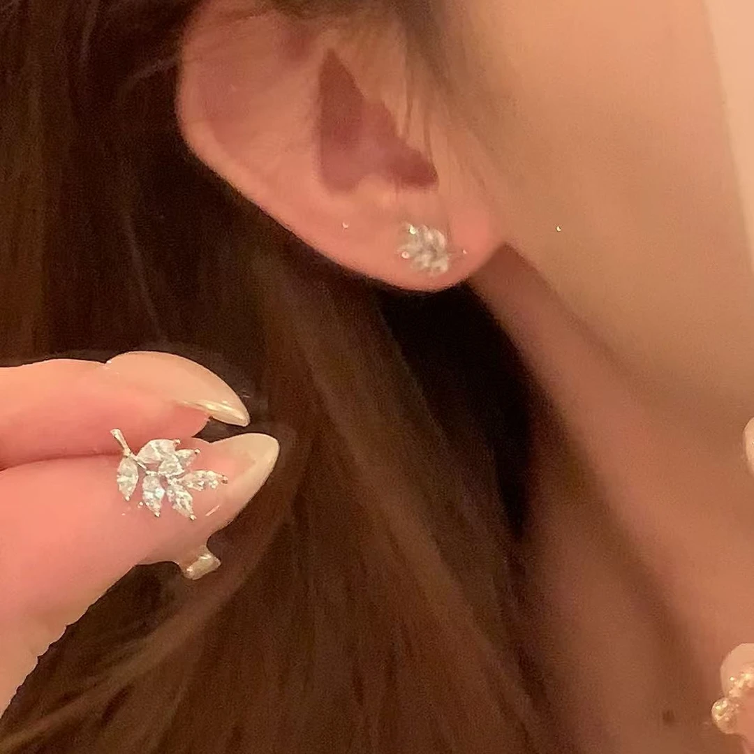 芒果饰品 铜合金锆石耳饰 秋冬百搭闪锆麦穗耳环女气质耳针耳饰