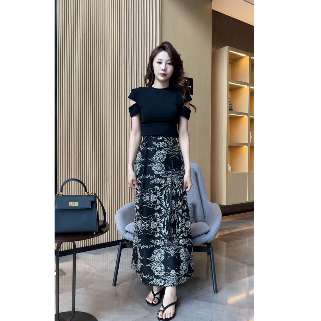 【梦婷家】夏季新中式知性提花工艺高腰A版半身裙-25798