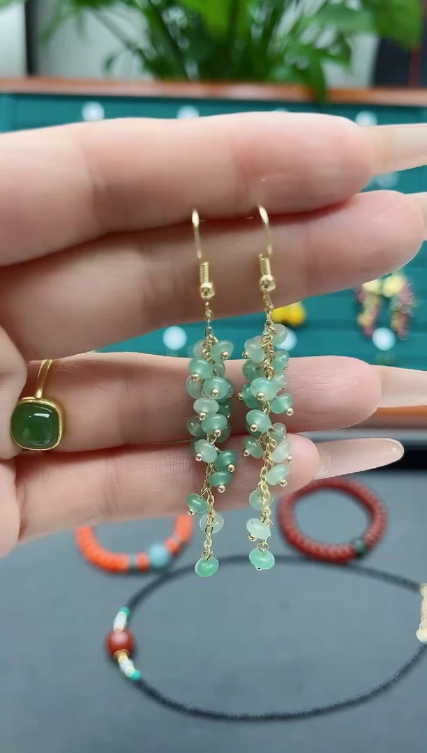 【闪购商品】东陵石耳饰银S925镀金镶嵌9东陵玉