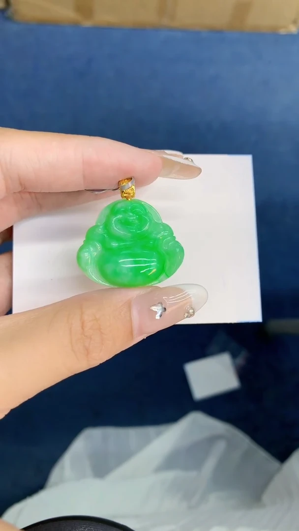 翡翠18K金镶嵌吊坠(不含链)1