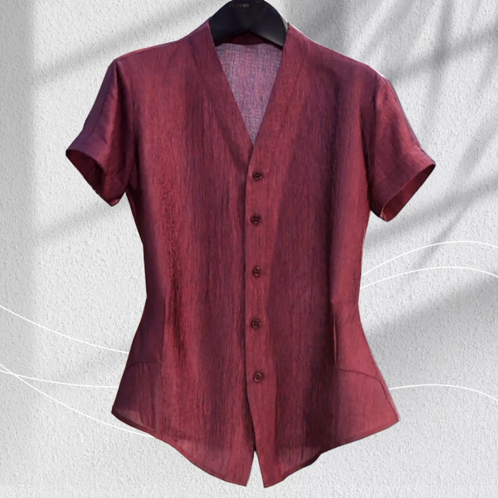 珠光锻醋酸V领短袖衬衫女2025夏季薄款收腰休闲时尚凉感女士衬衣