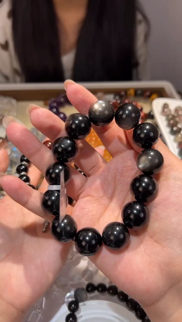 【闪购商品】黑曜岩手链未镶嵌18mm银曜石