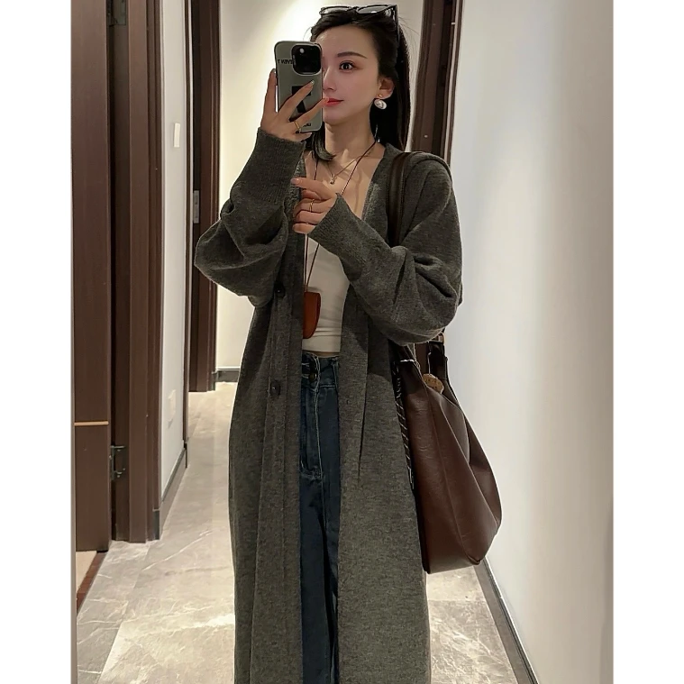 【正版！现货有险】春季慵懒风中长款连帽针织大衣巫师帽开衫外套女