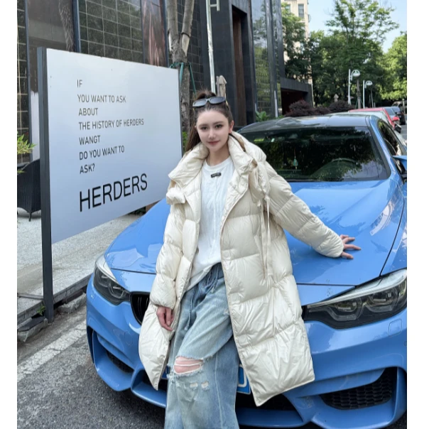 HERDERS 长款连帽磁吸扣带羽绒服 255356