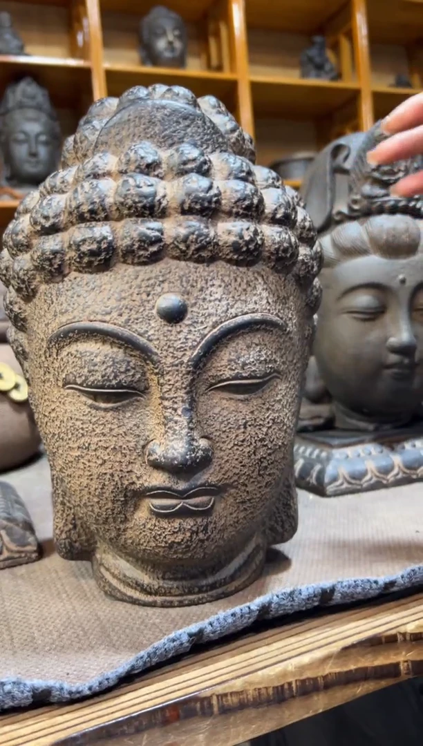 陶土大佛首+莲花底座