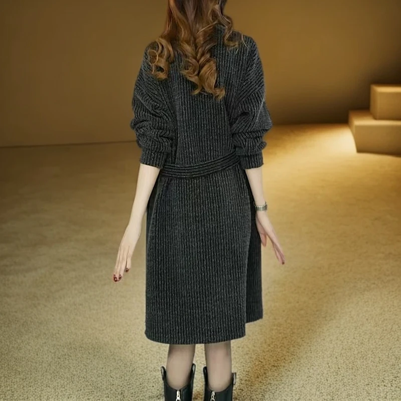 LU3设计师款冬季高货欧版加厚保暖假两件宽松遮肉连衣裙打底裙