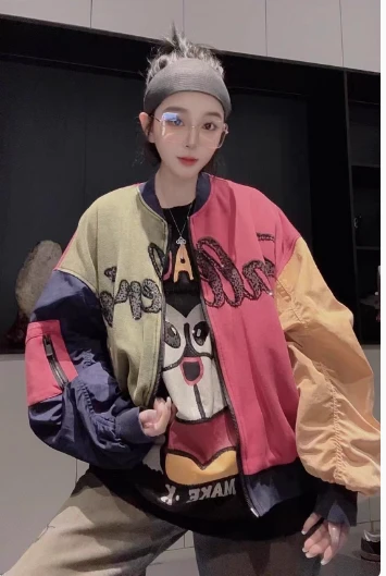 堆堆袖女春季 休闲风短外套拼接ins女士春款短款韩版