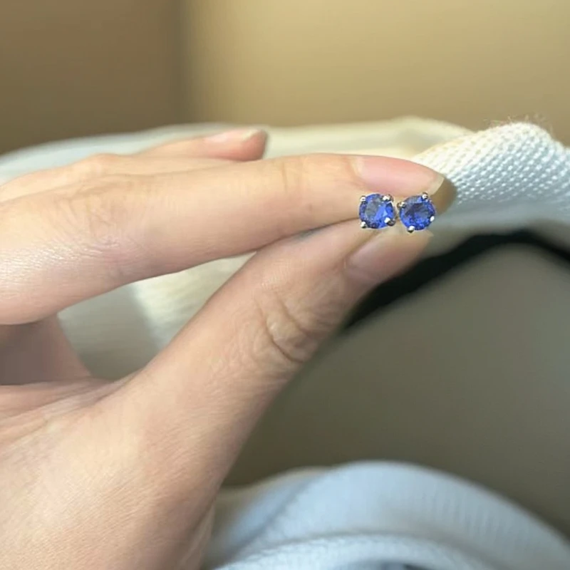 培育蓝宝石蓝宝石-皇家蓝-蓝宝石-耳钉-B335