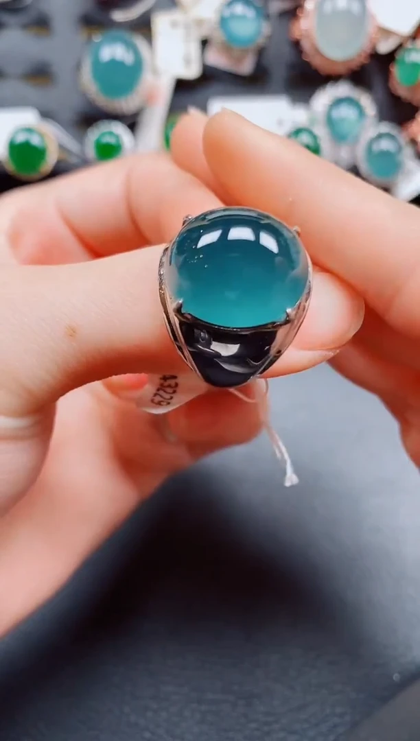 银S925镶嵌戒指翡翠诗*翡翠