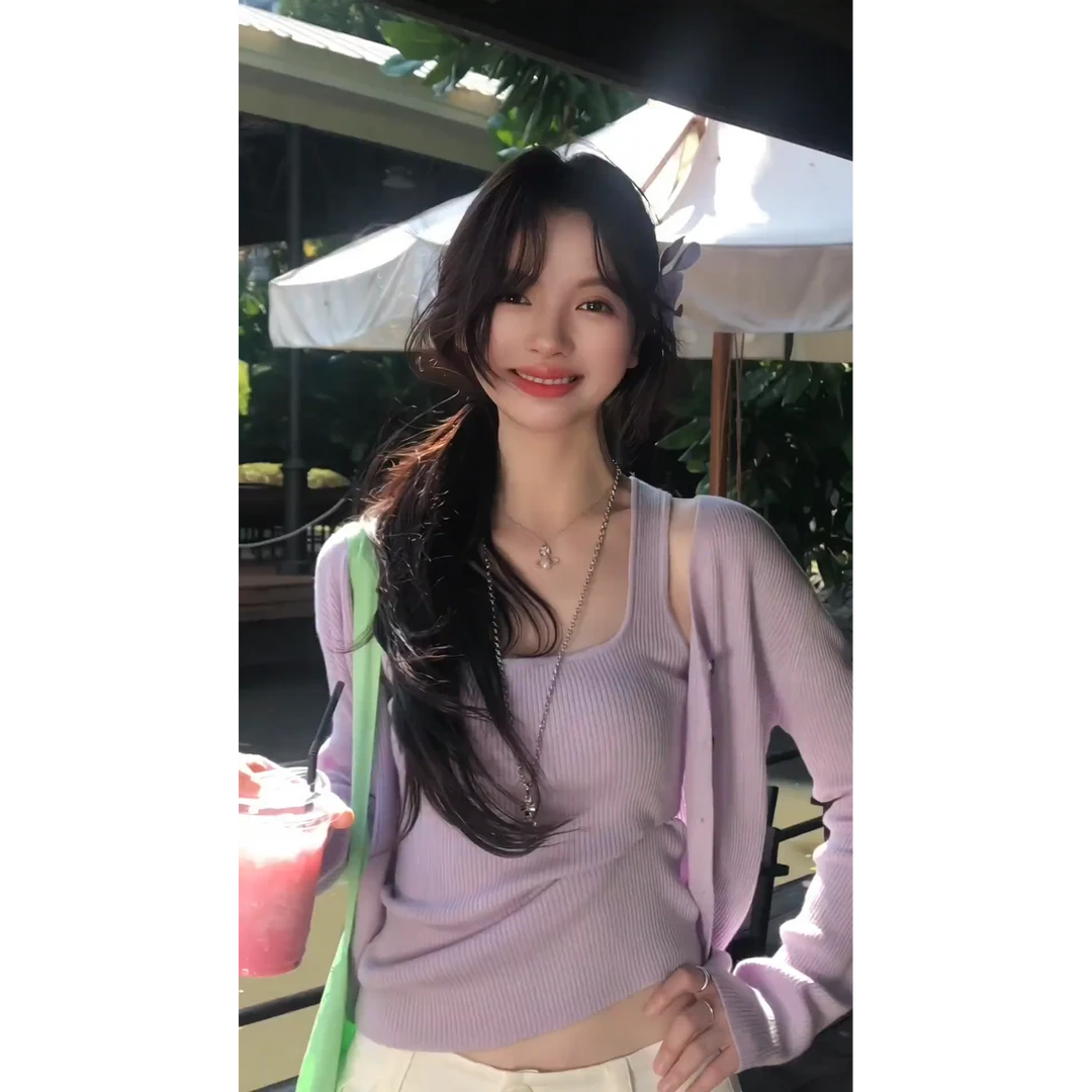 MARIE.COCO韩系穿搭气质吊带背心长袖针织开衫女春季新款休闲长裤